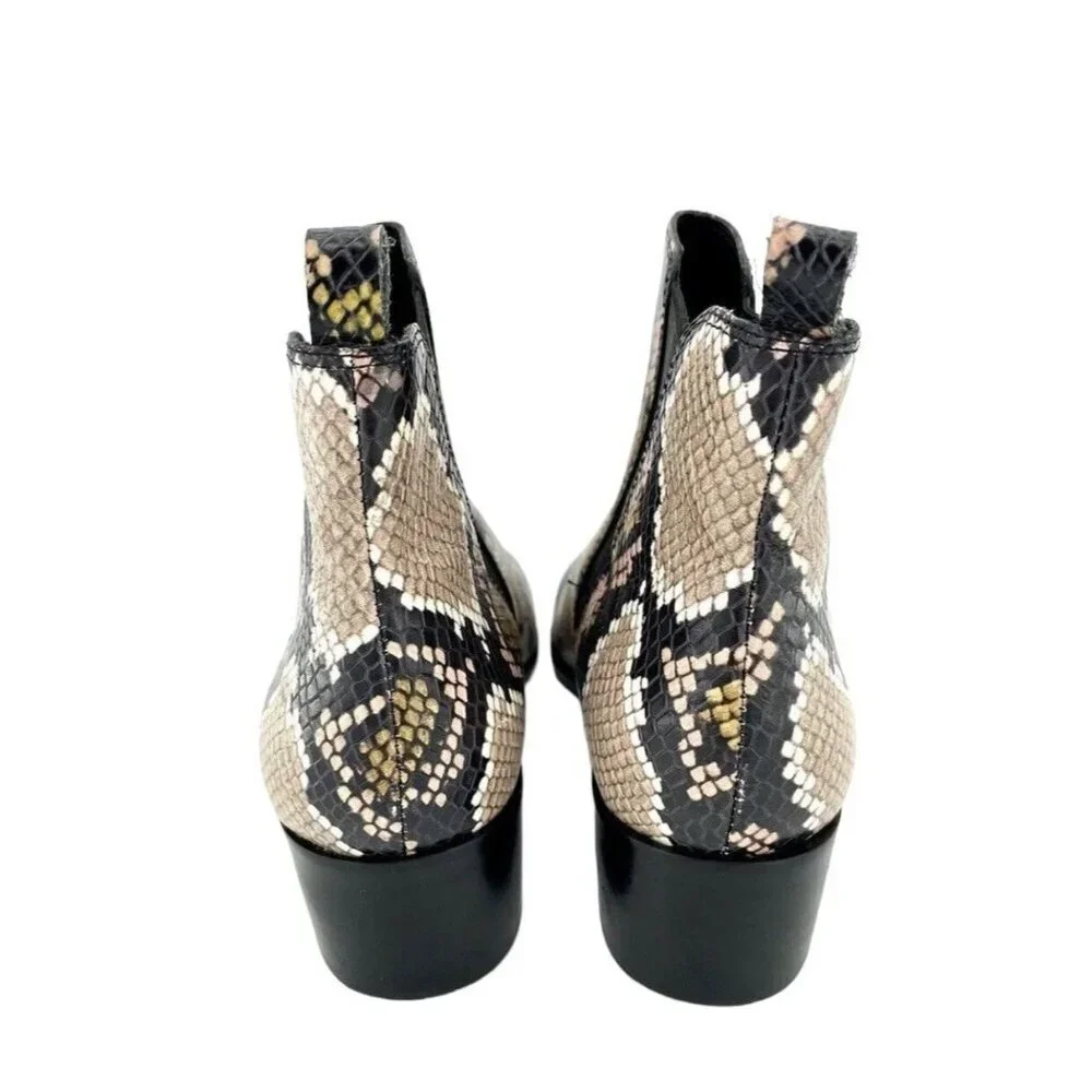 Marc Fisher Boots Yale Snake Print Leather Pointed Toe Ankle Boots SZ 7